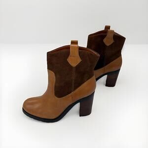 Lauren Ralph Lauren Devyn Leather Suede Heeled Ankle Boots Western Tan Brown5.5B